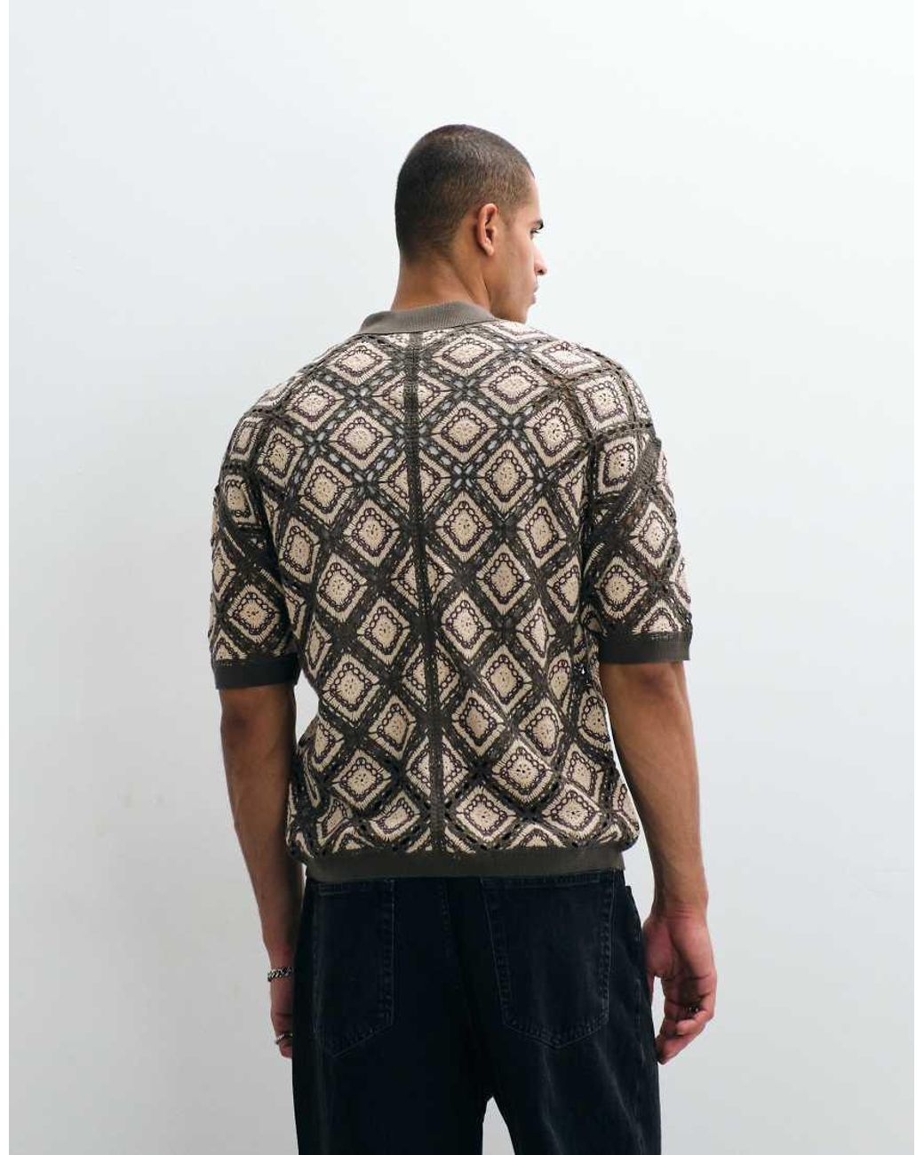 AllSaints Black Morena Short Sleeve Patch Knit Cardigan Shirt for men