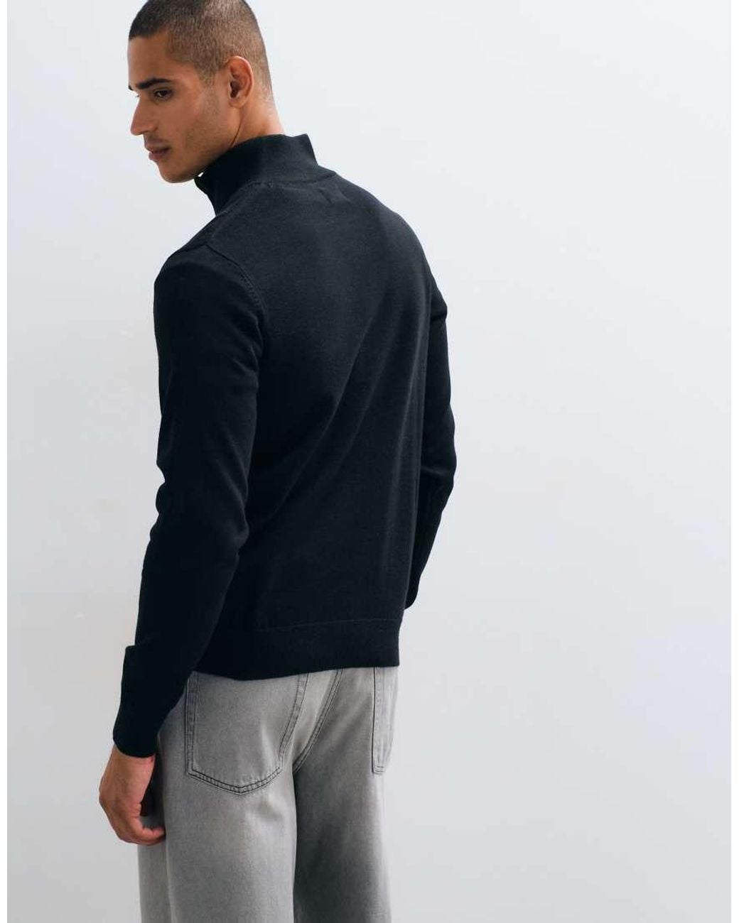 Threadbare Blue Knitted Quarter Zip Jumper for men