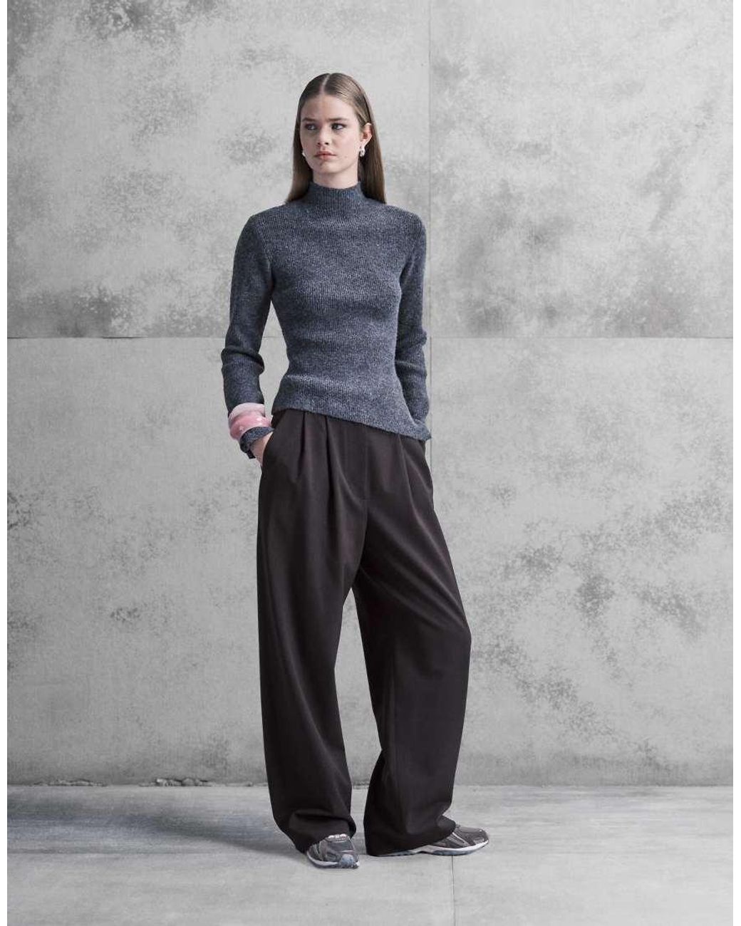 Pretty Lavish Blue Knitted High Neck Asymmetric Top Co-ord