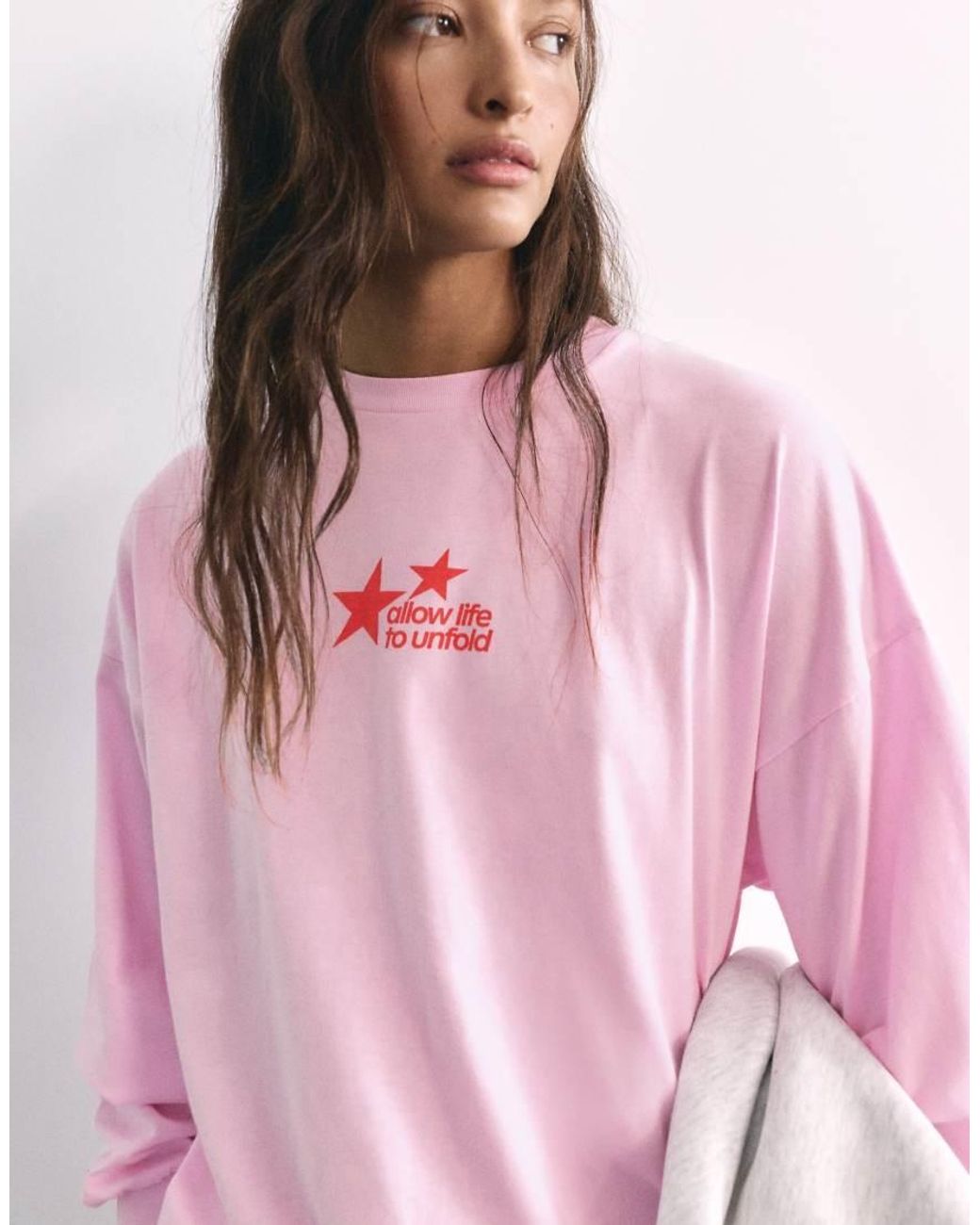 Pull&Bear Pink Oversize Star Graphic T-shirt