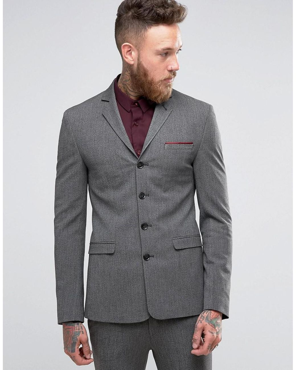ASOS Super Skinny Four Button Suit Jacket In Salt And Pepper in Gray for  Men | Lyst