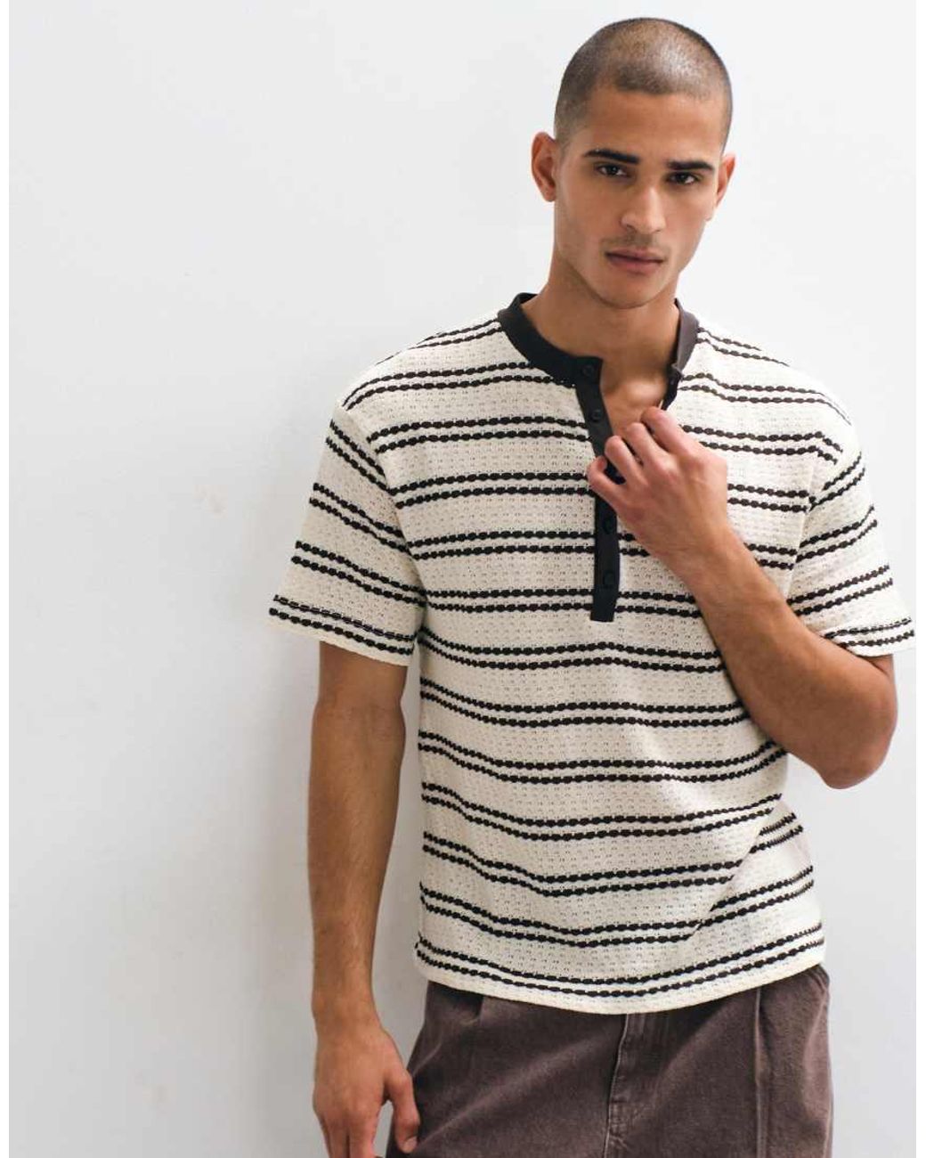 ASOS White Relaxed Henley T-shirt for men