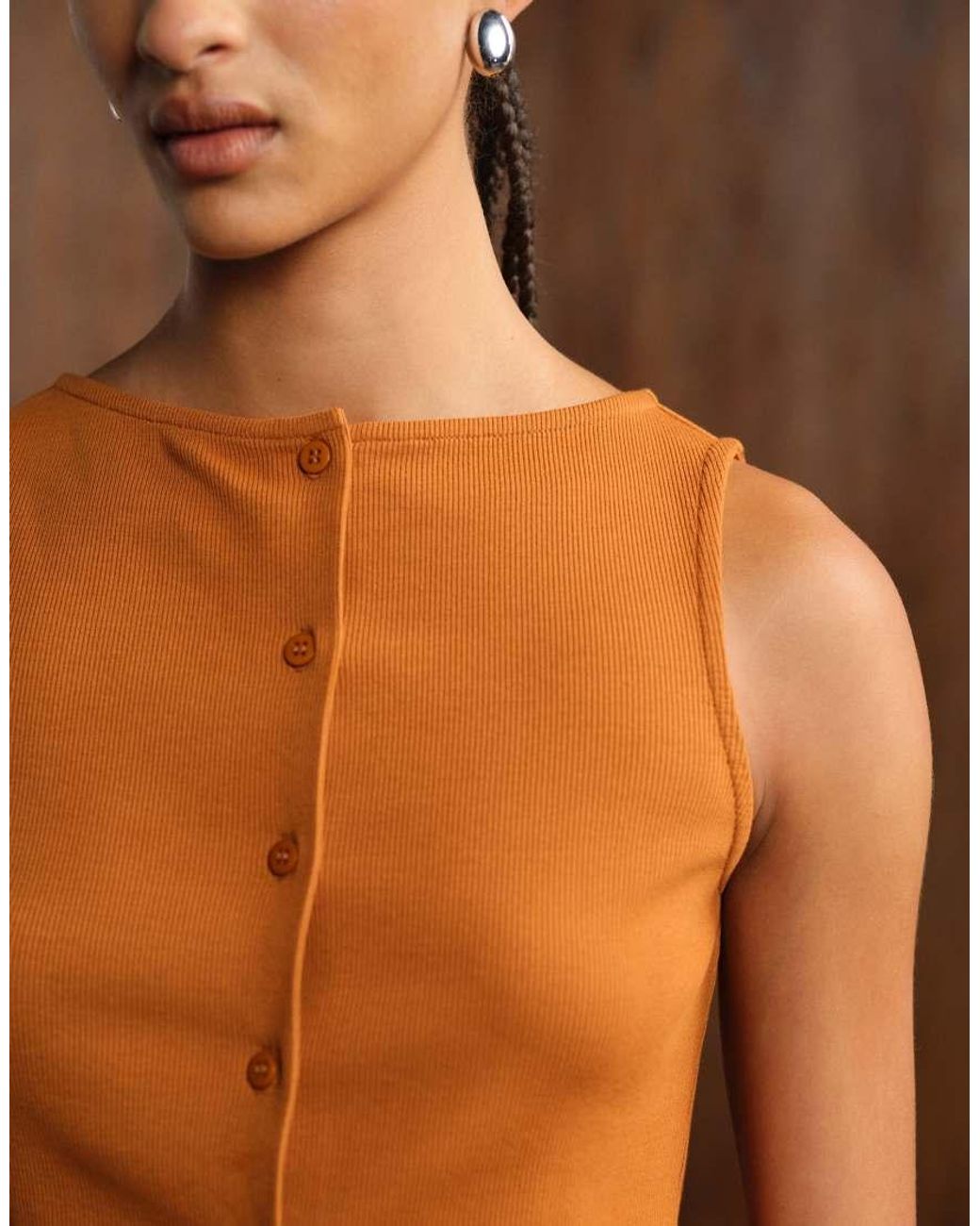 ASOS Blue Wide Neck Ribbed Button Through Tank Top