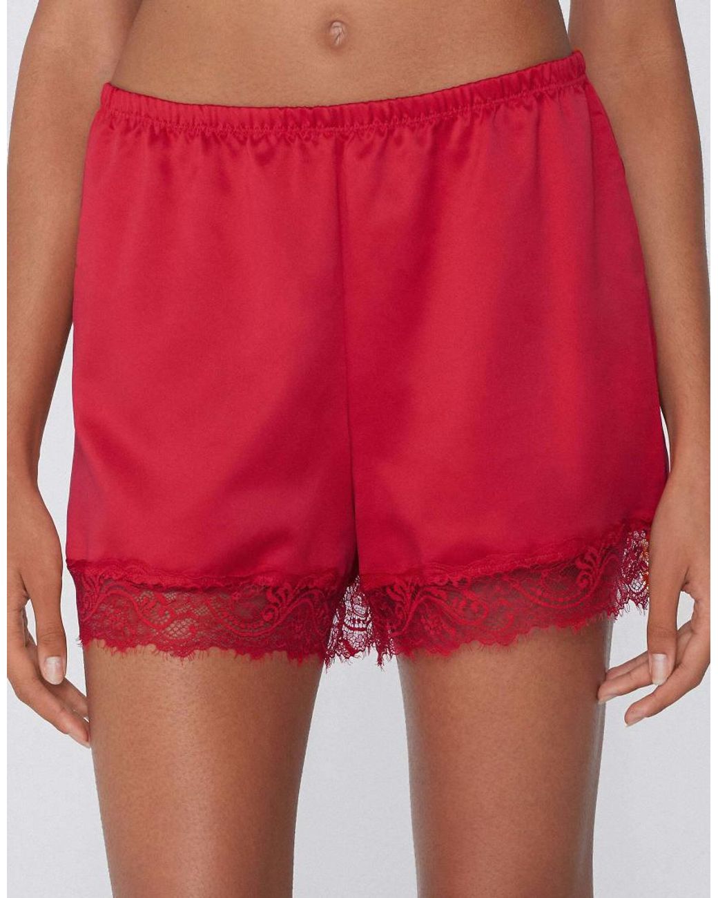 Tezenis Red Satin And Lace Shorts