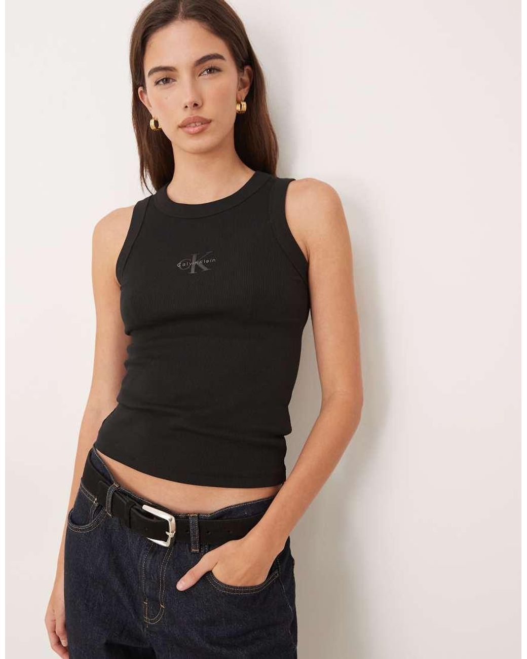 Calvin Klein Black Monogram Rib Tank