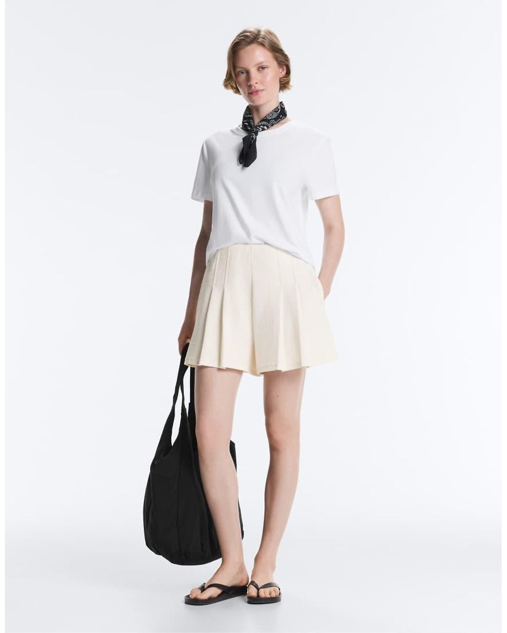 Oysho White Striped Textured Cotton Bermuda Shorts