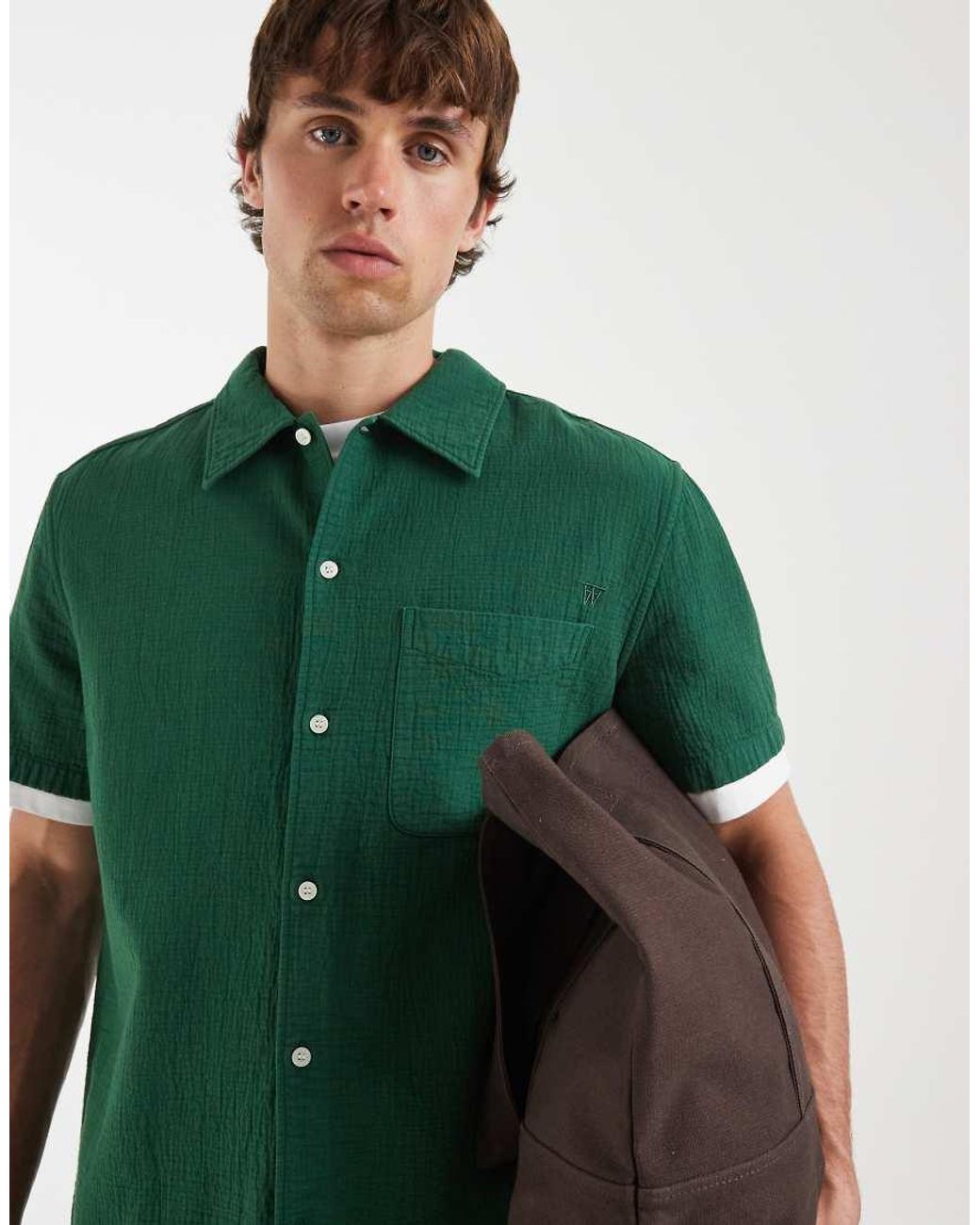 DOUBLE A by WOOD WOOD Green 100% Cotton Adrian Pocket Shirt for men