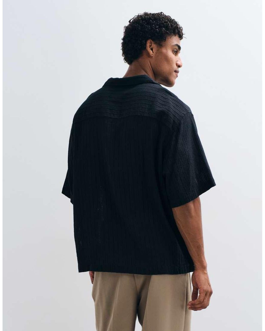 ASOS Black Oversized Overhead Broderie Shirt for men