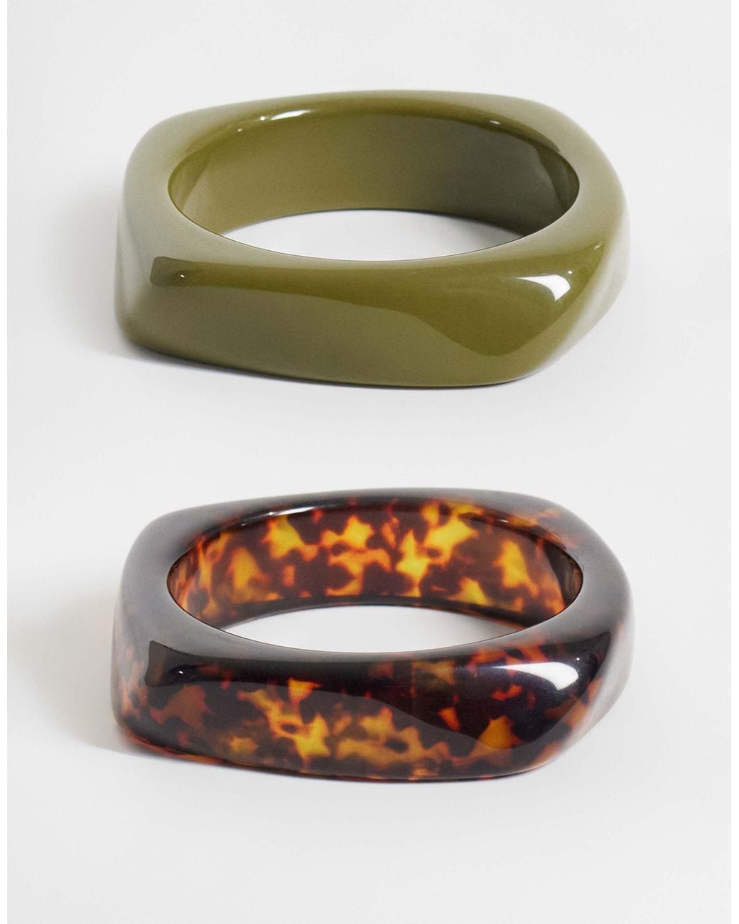 ASOS Asos Design Curve Pack Of 2 Bangles in Green | Lyst