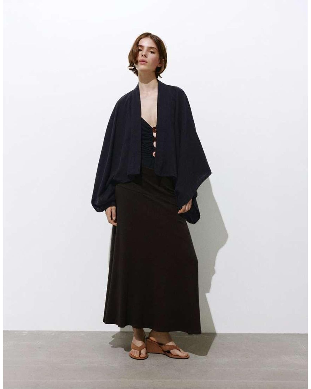 Pull&Bear Black Short Chiffon Kimono