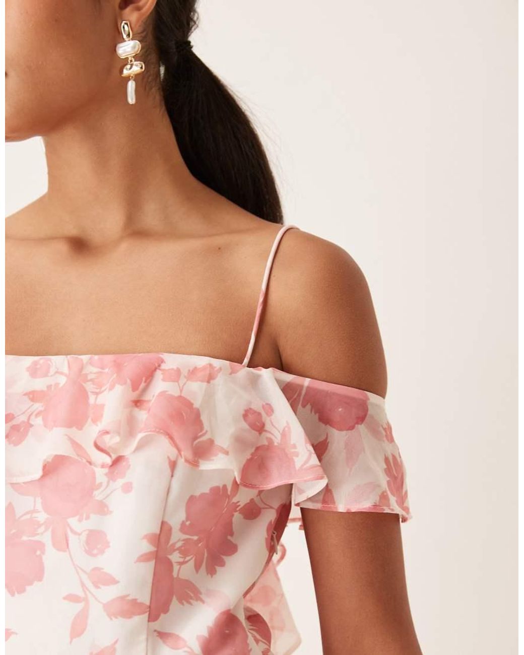 True Decadence Pink Cold Shoulder Asymmetric Ruffle Hi-Low Dress