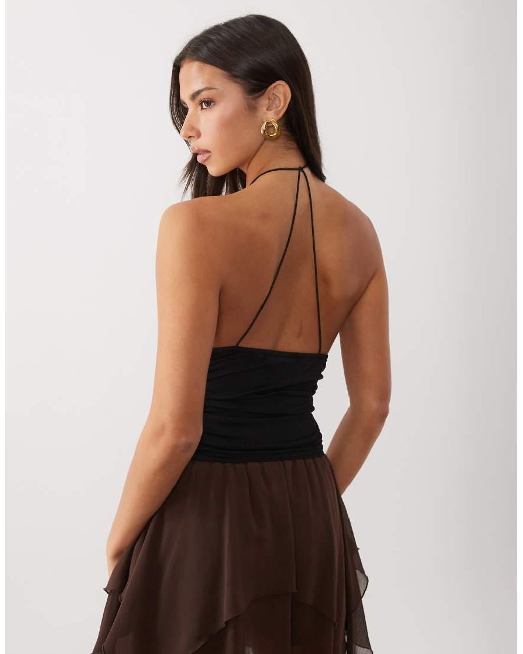 ASOS Black Polyamide High Neck Cinched Waist Halter Top