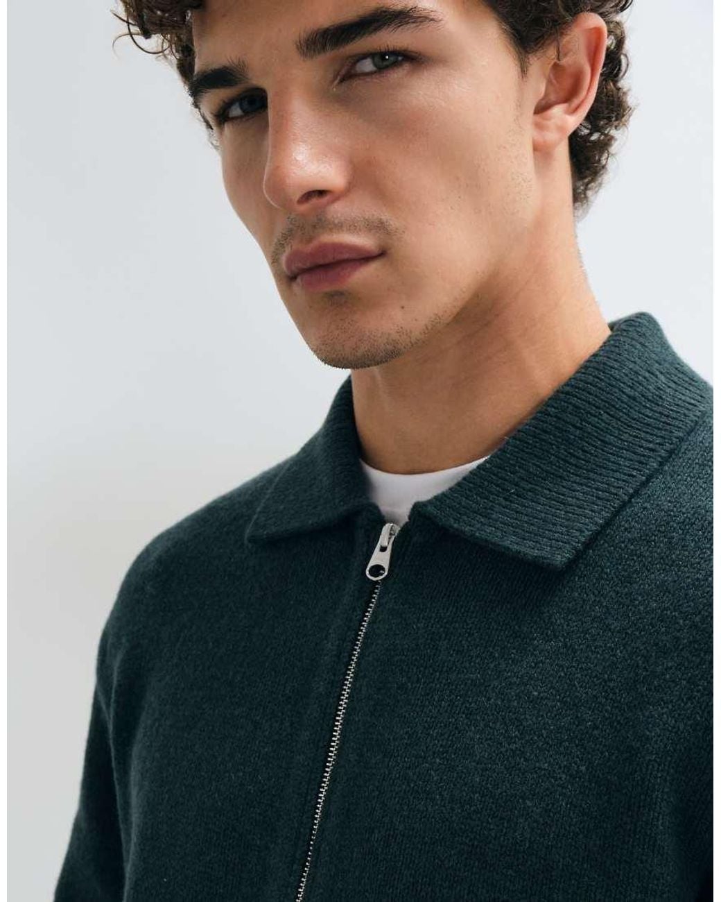 ARKET Blue Pure Wool Zip Through Cardigan With Polo Collar for men