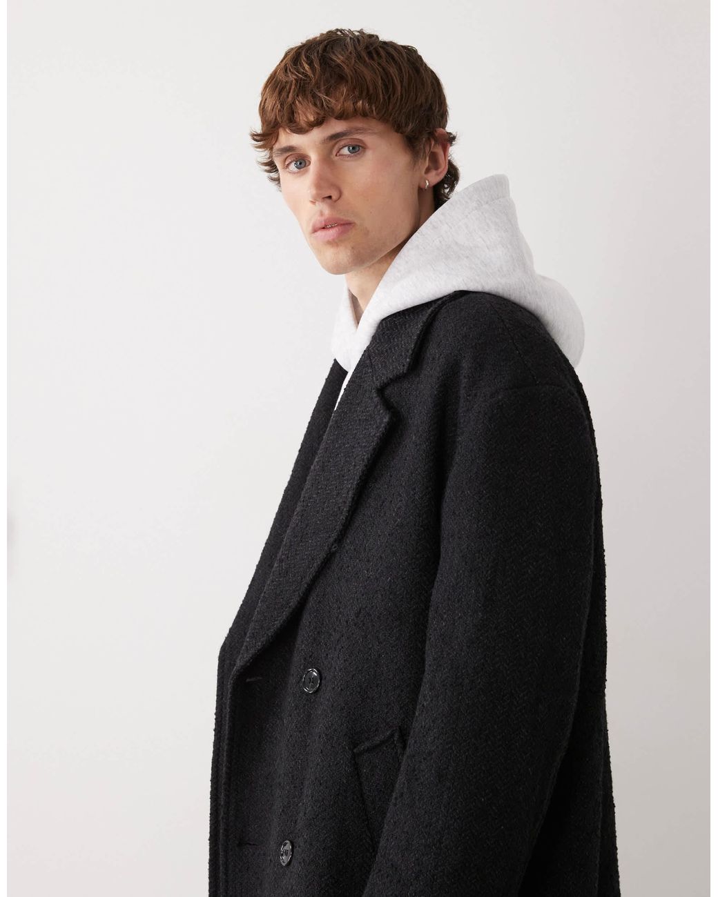 Weekday Black Wool Blend Oversized Coat for men