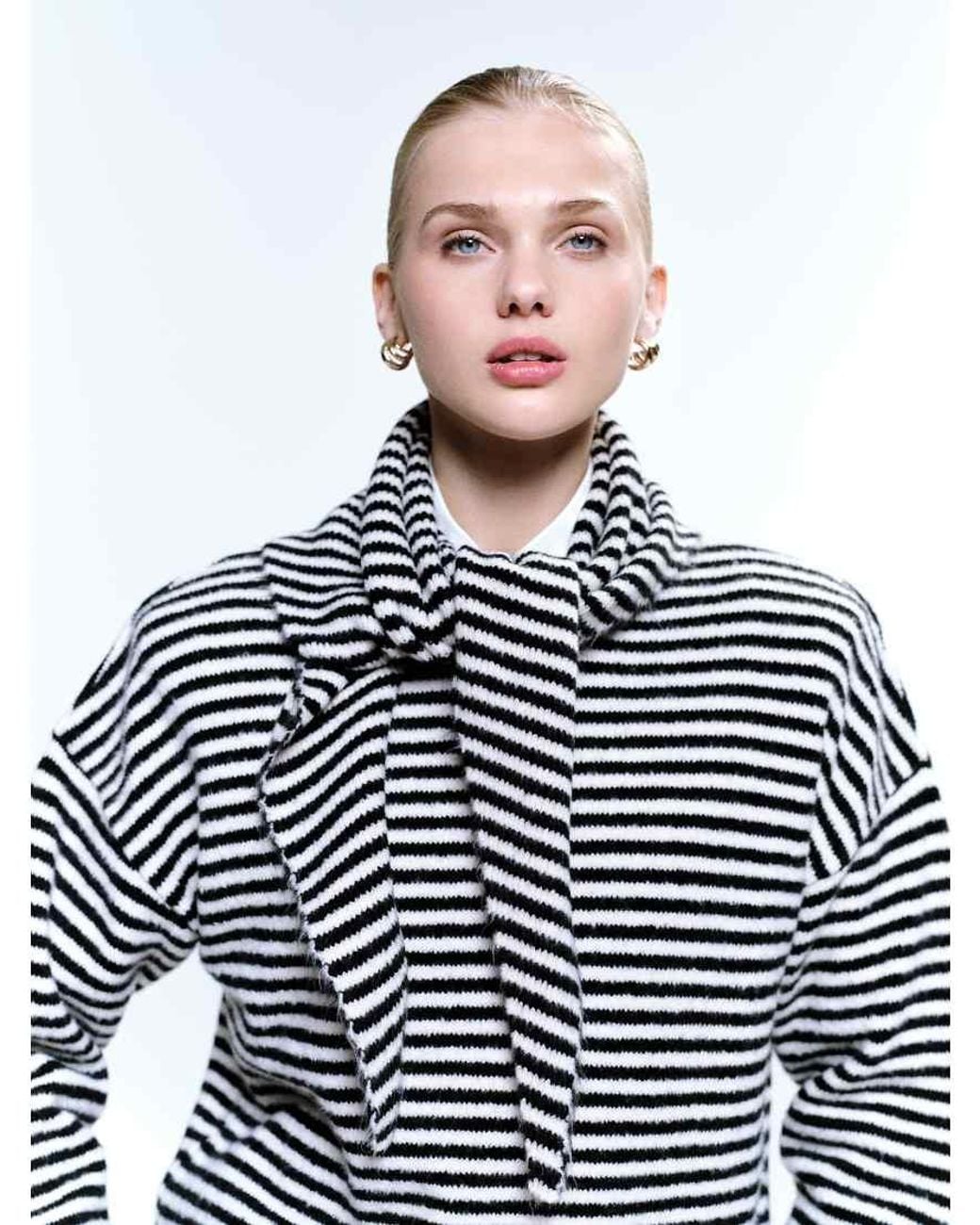 ASOS Blue Stripe Knit Jumper With Scarf