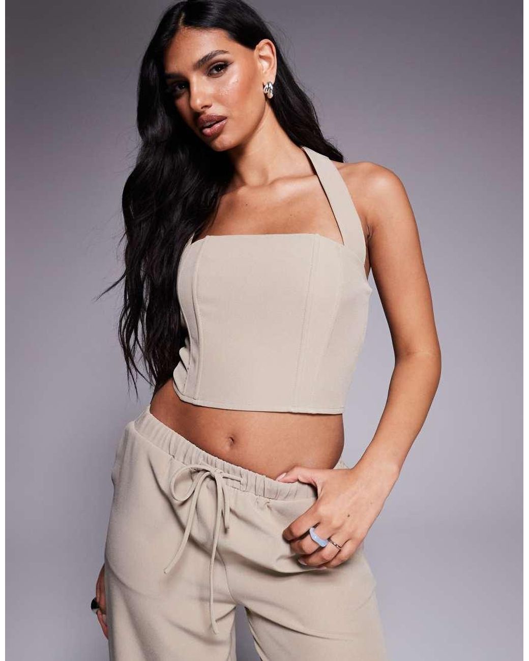 Kaiia Purple Exclusive Lace Up Back Halterneck Top Co-Ord