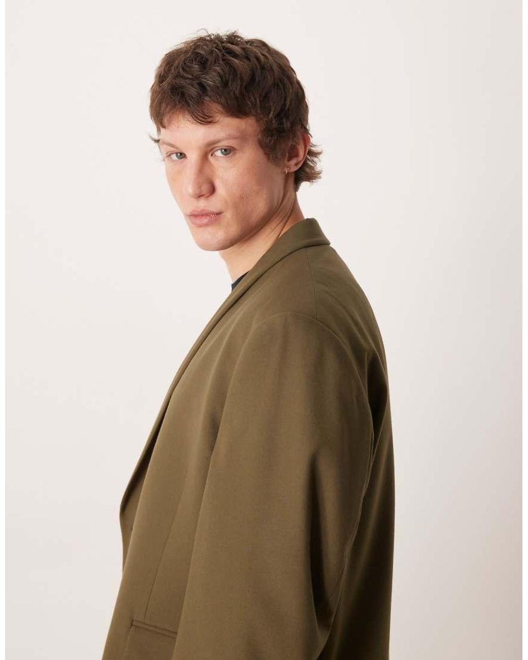 ASOS Green Double Breasted Boxy Shawl Collar Wrap Suit Jacket for men