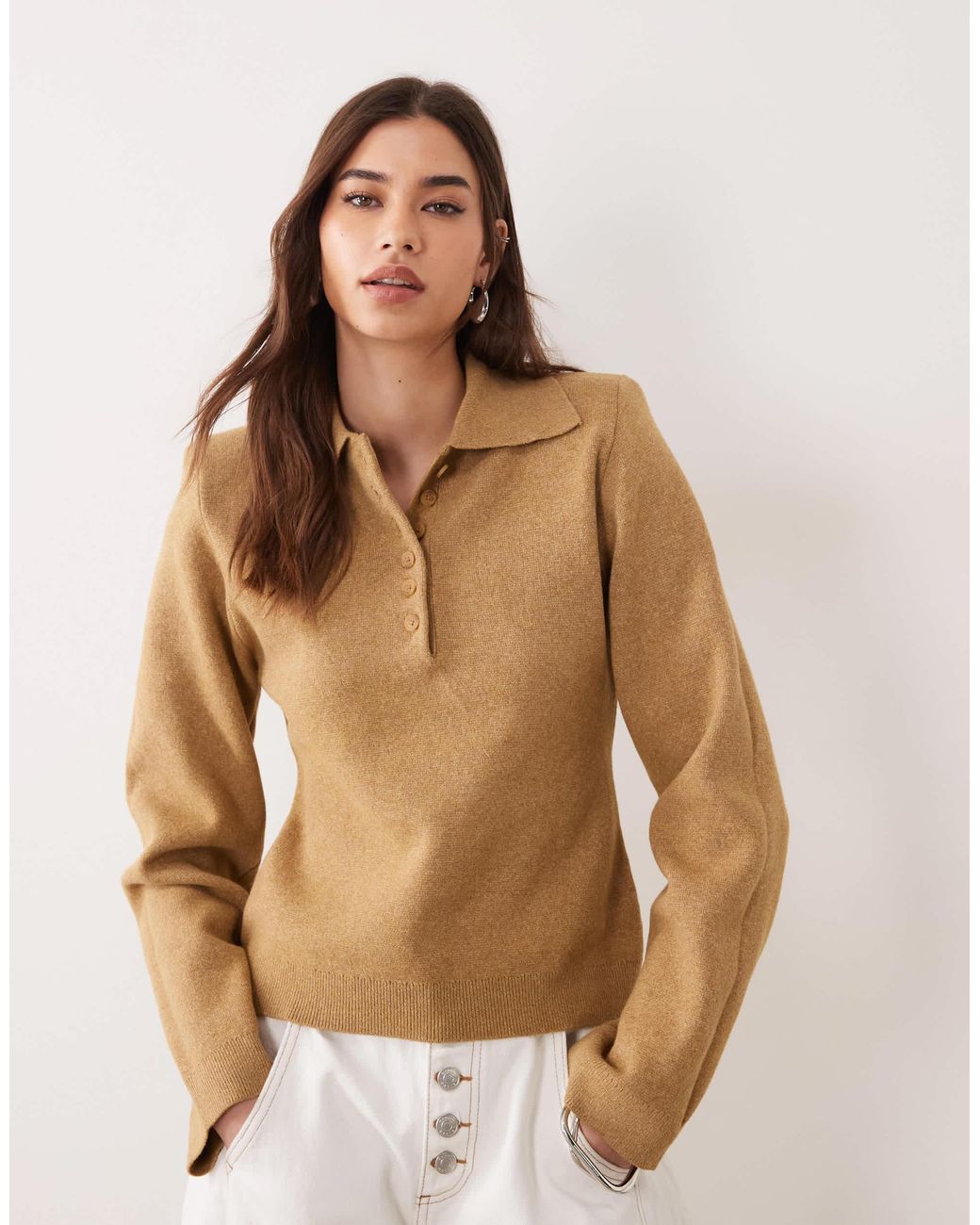 ASOS Blue Structured Shoulder Pad Polo Top