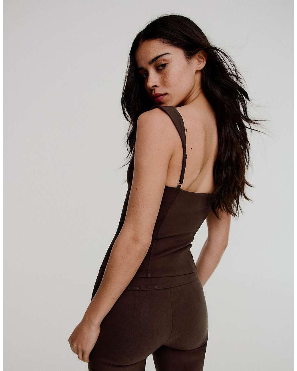 Bershka Brown Bengaline Strappy Top