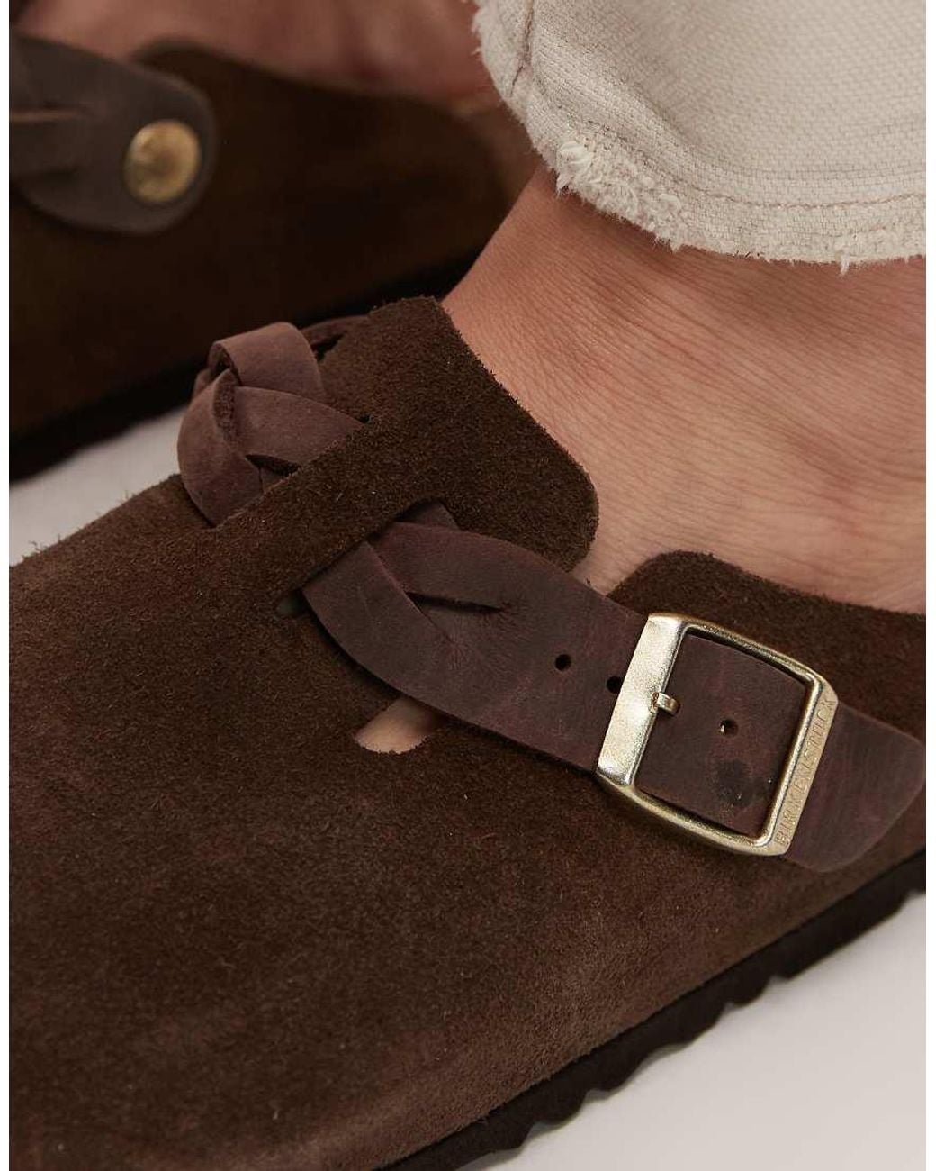 Birkenstock Brown Boston Regular Fit Braided Suede Clogs
