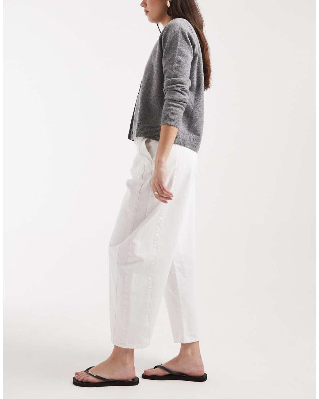 ASOS White Clean Barrel Jean With Cinch Waist