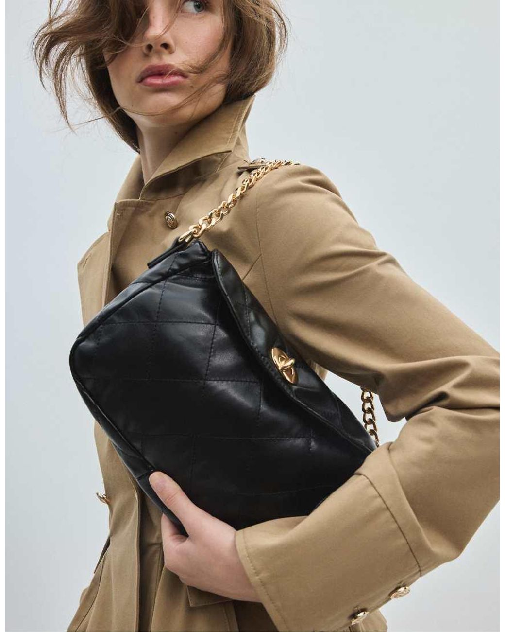 Stradivarius Black Quilted Chain Shoulder Bag
