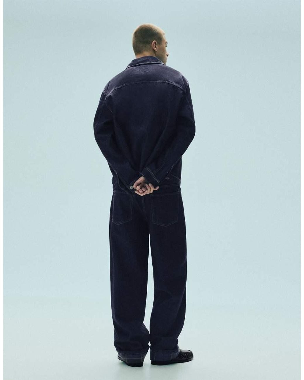 Pull&Bear Blue Checked Turn-up Hem Jeans for men