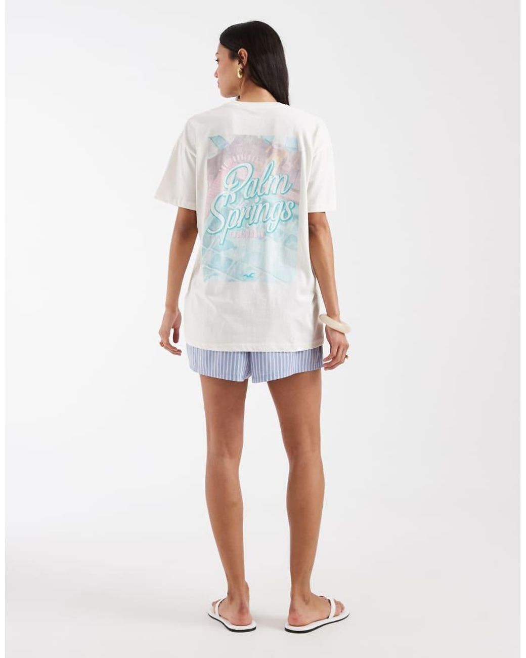 Hollister White Poolside Back Graphic Oversized T-shirt