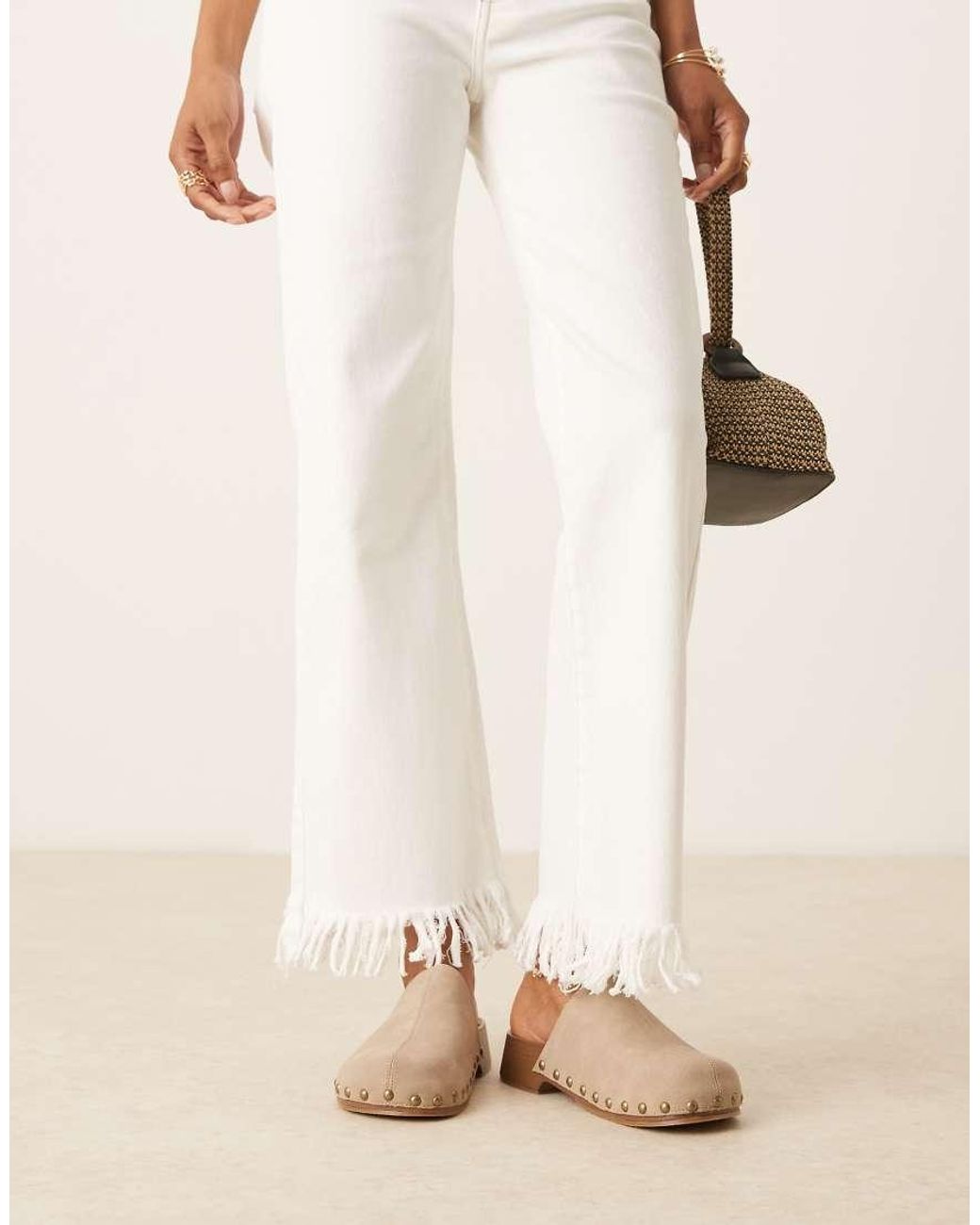 Glamorous Natural Mule Clogs With Studs