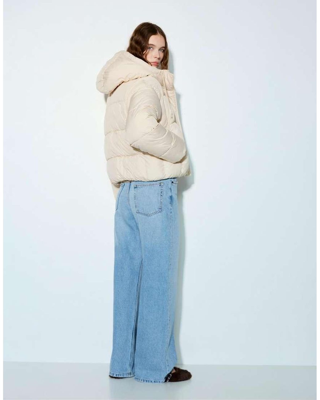 Pull&Bear Kort Gewatteerd Jack Met Capuchon in het Blue