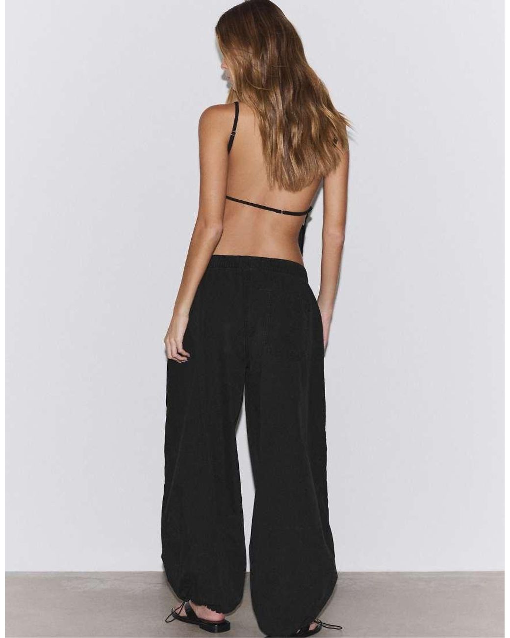 Stradivarius White Barrel Poplin Trousers With Stoppers