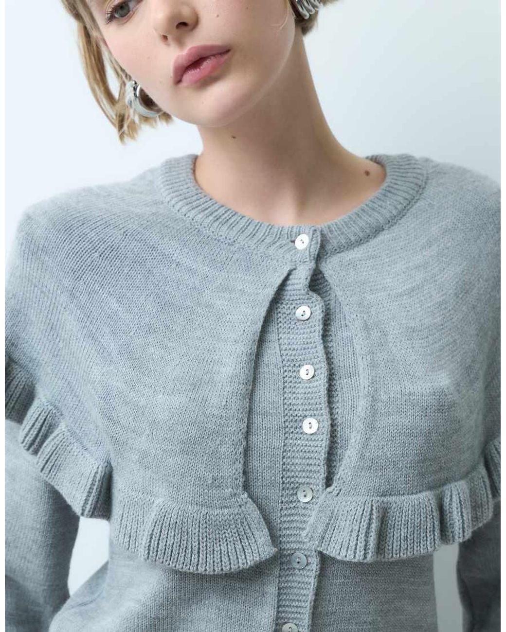 Miss Selfridge Blue Button Front Frill Cardigan