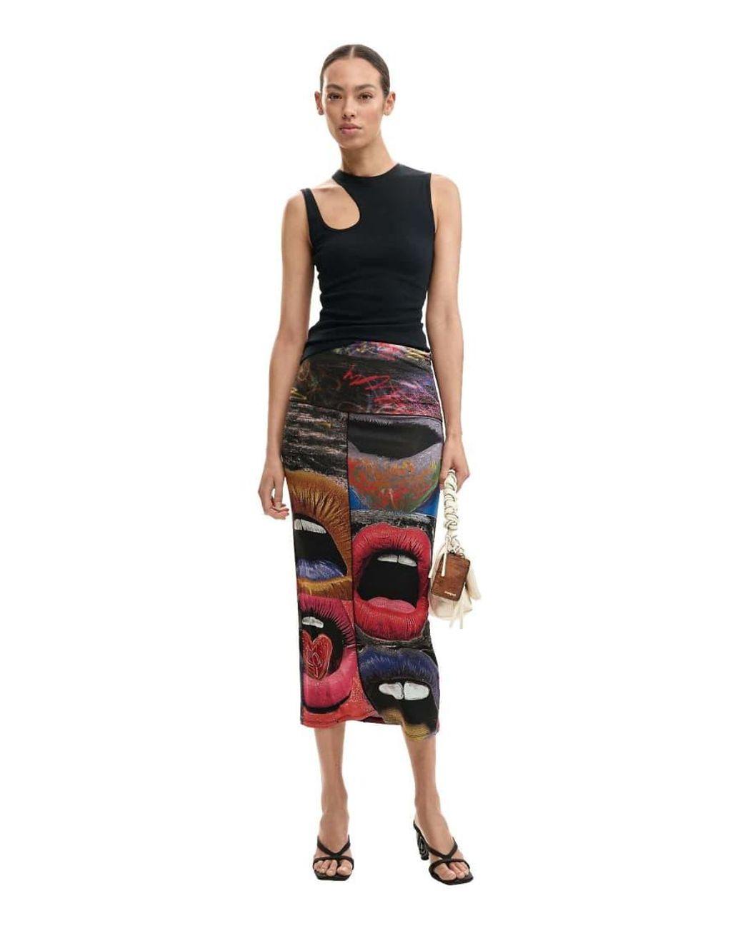 Desigual White Printed Lips Skirt