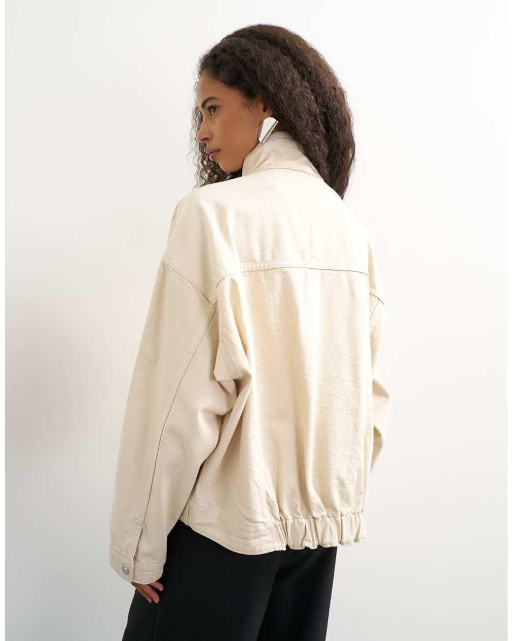 TOPSHOP Natural Funnel Neck Denim Jacket Elasticated Hem