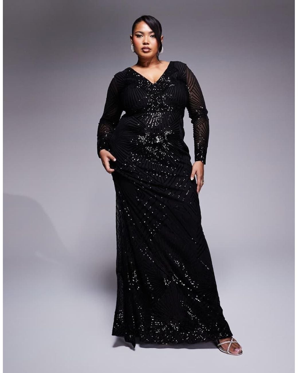 Goddiva Black Curve Starburst Sequin Maxi Dress