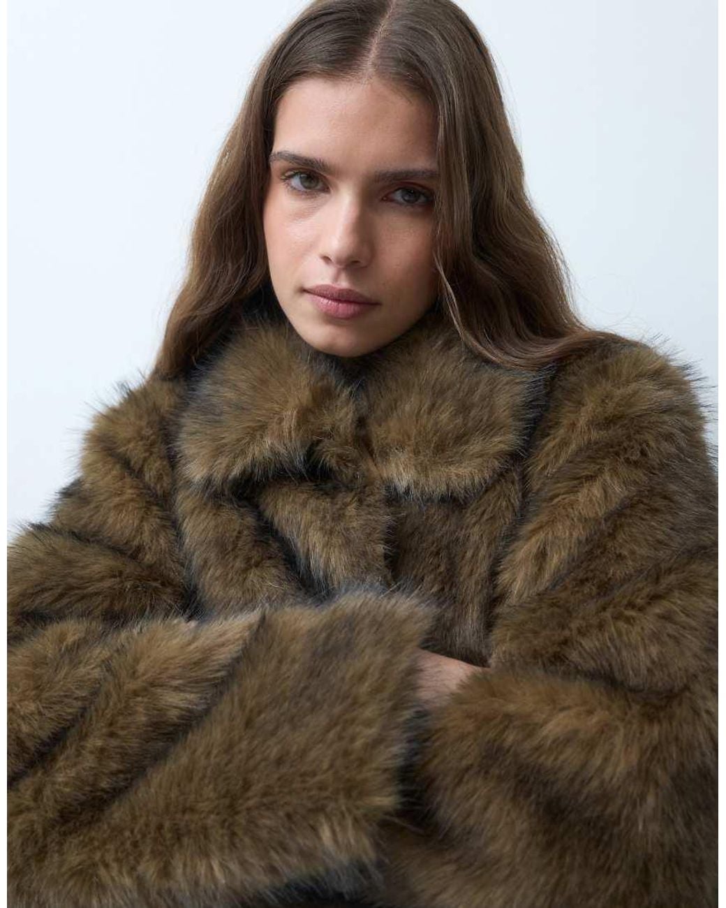 Pieces Brown Faux Fur Maxi Coat