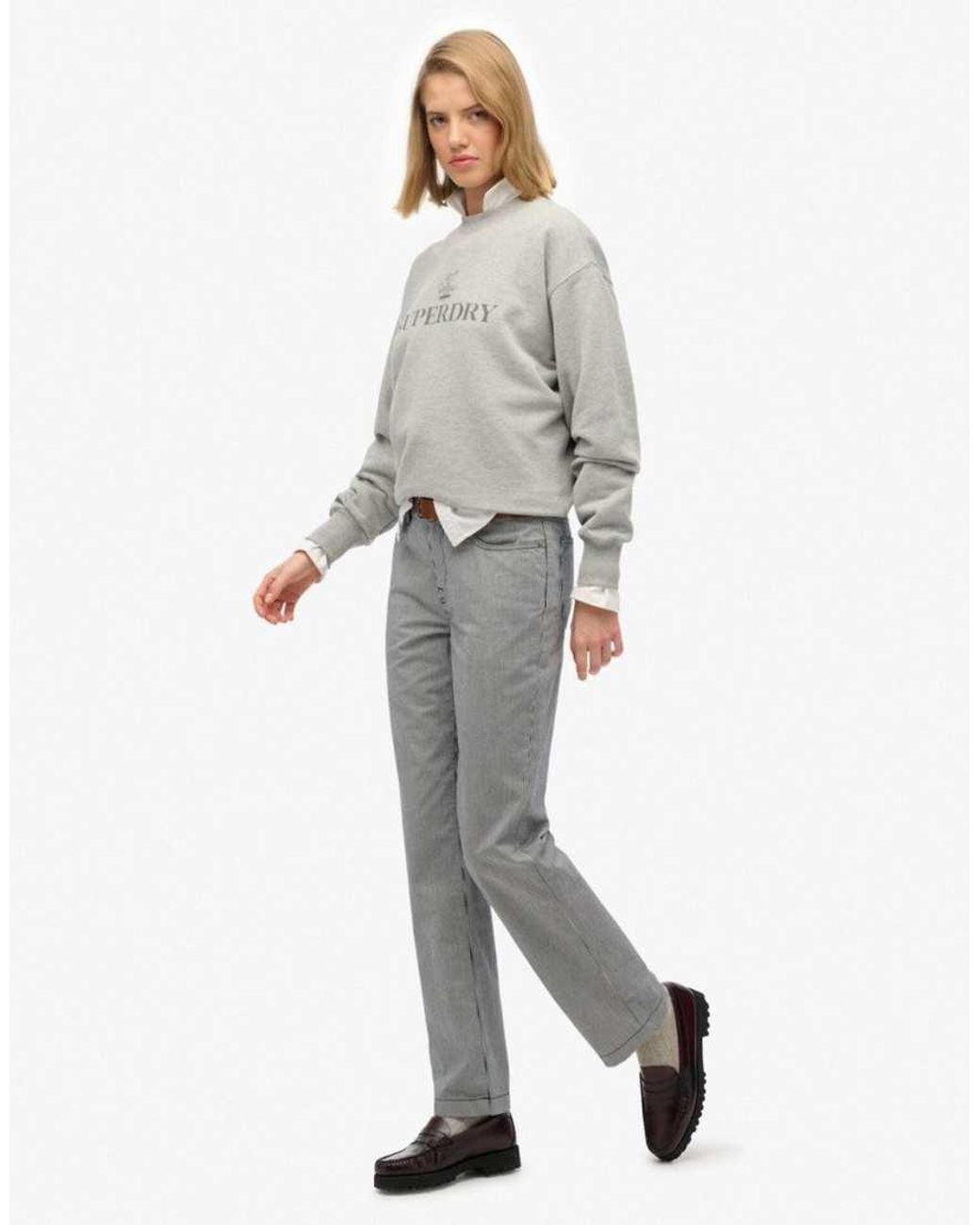 Superdry White Mid Rise Straight Stripe Pants
