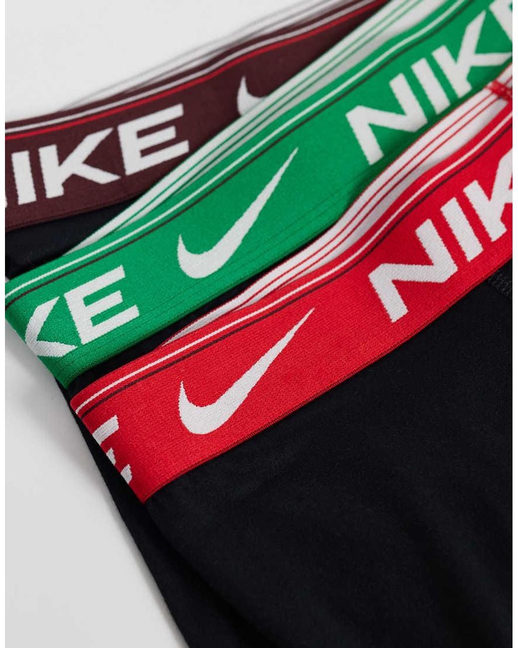 Nike Blue Dri-fit Ultra Comfort 3 Pack Long Boxer Briefs With Green/brown/red Waistbands for men