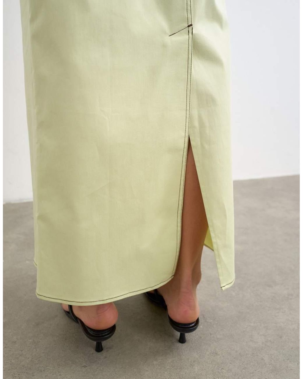 TOPSHOP Green Column Midi Skirt With Contrast Stitch Detail