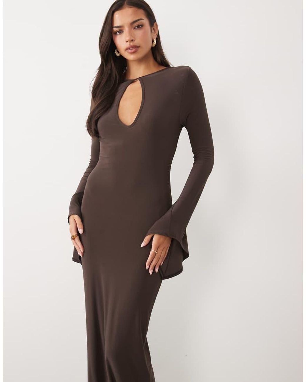 ASOS Brown Angel Sleeve Keyhole Maxi Dress
