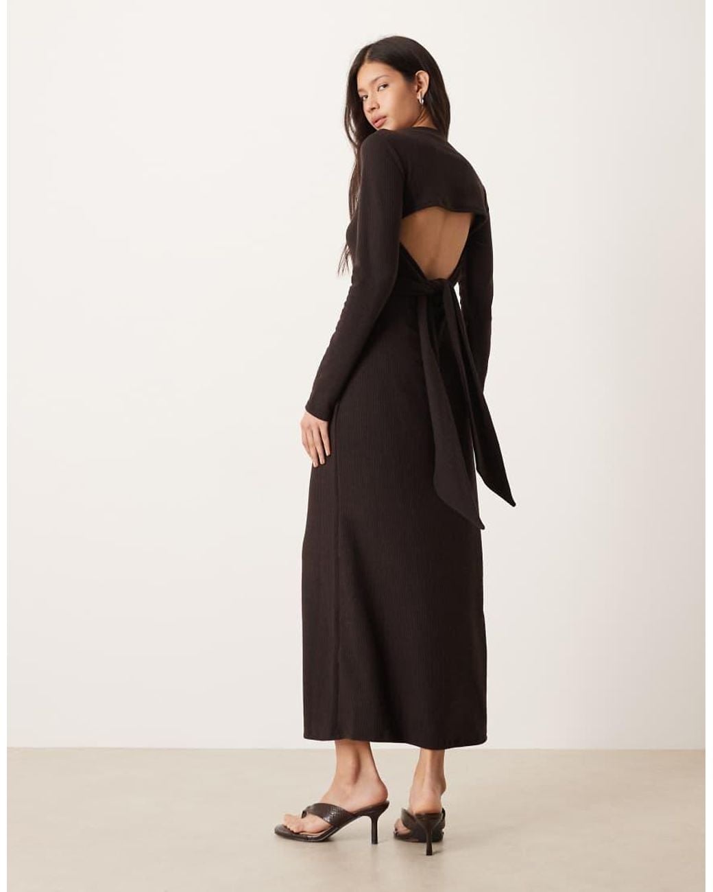 asos long black dress Tie Back Sleeved Rib Maxi in Elegant Embellished Wedding Guest