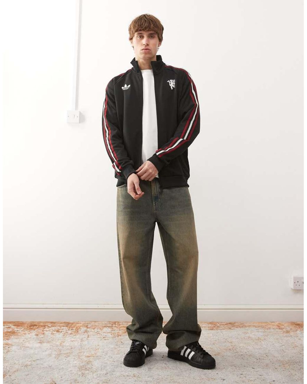 Adidas Originals Black Adidas Football Manchester United Full Zip Jacket for men