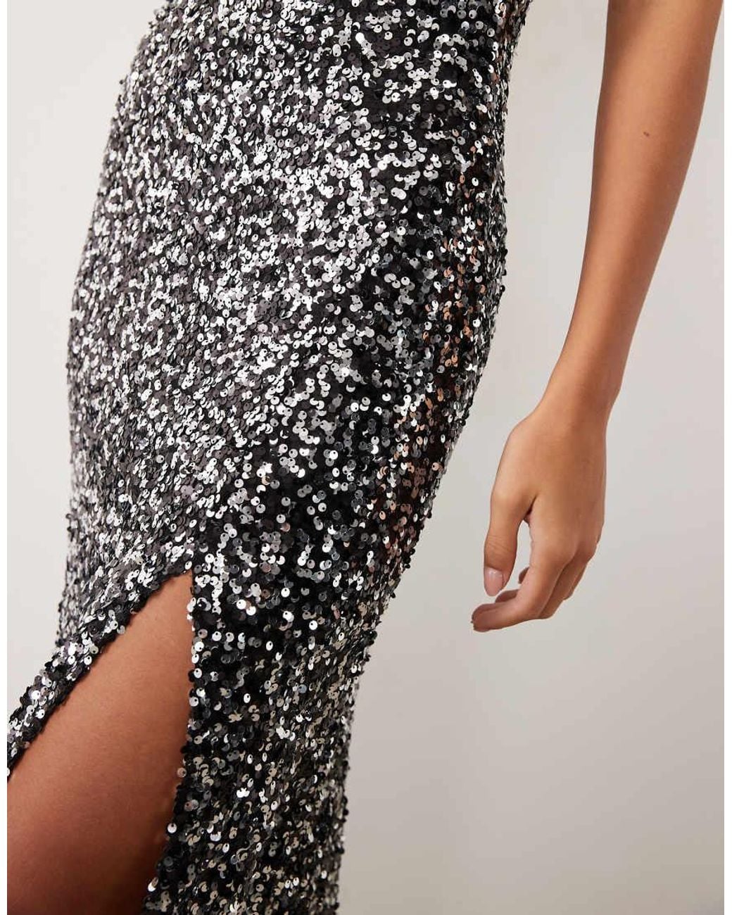 ASOS Metallic Two Tone Sequin Maxi Dress With Square Neck Detail