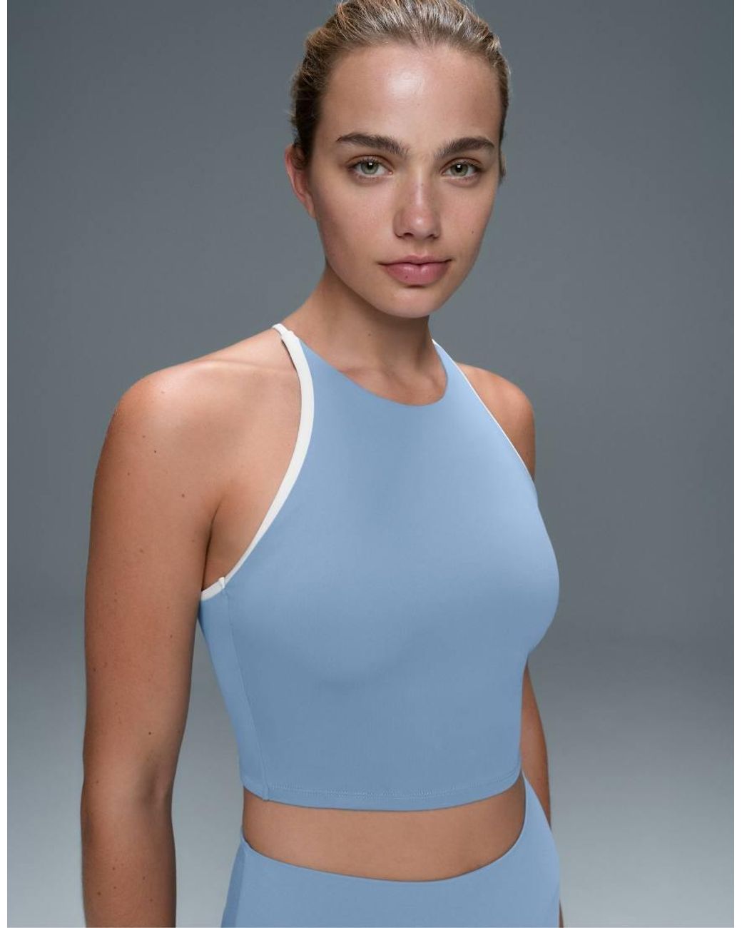 Oysho Blue Comfortlux Halter Tank Top With Crossover Straps