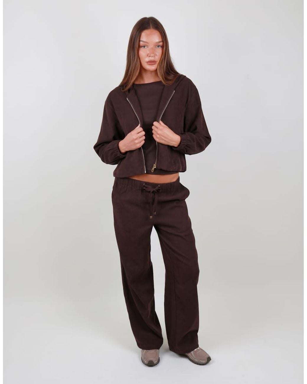 SIMMI Brown Suede Zip Bomber Hoodie