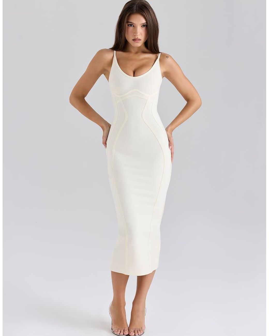 House Of Cb White The Hourglass Midi Bandage Dress