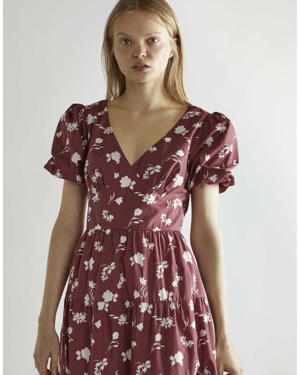 Glamorous Red Puff Sleeve Midi Dress