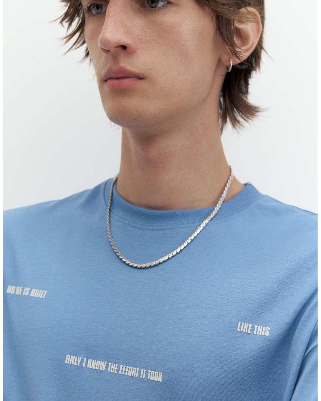 Pull&Bear Blue Stwd Boxy Text T-shirt for men