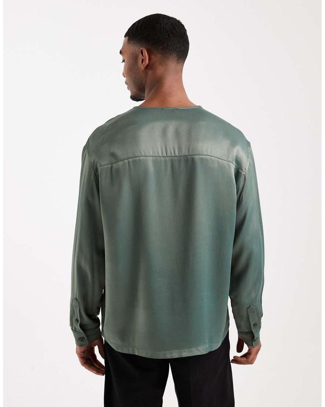 ASOS Green Oversized Overhead Satin Shirt for men