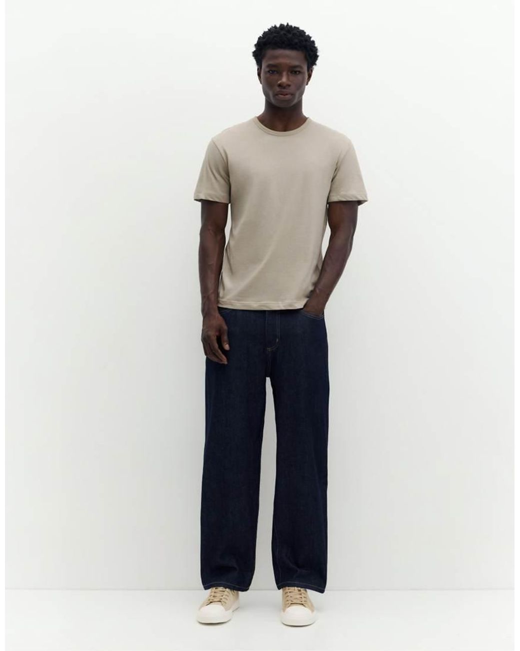 T-Shirt Basic Slim Sabbia di Pull&Bear in Natural da Uomo